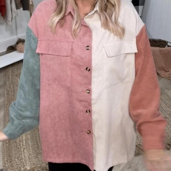 Entro Corduroy Color Block Oversized Button Down Shirt - Picture 2 of 6